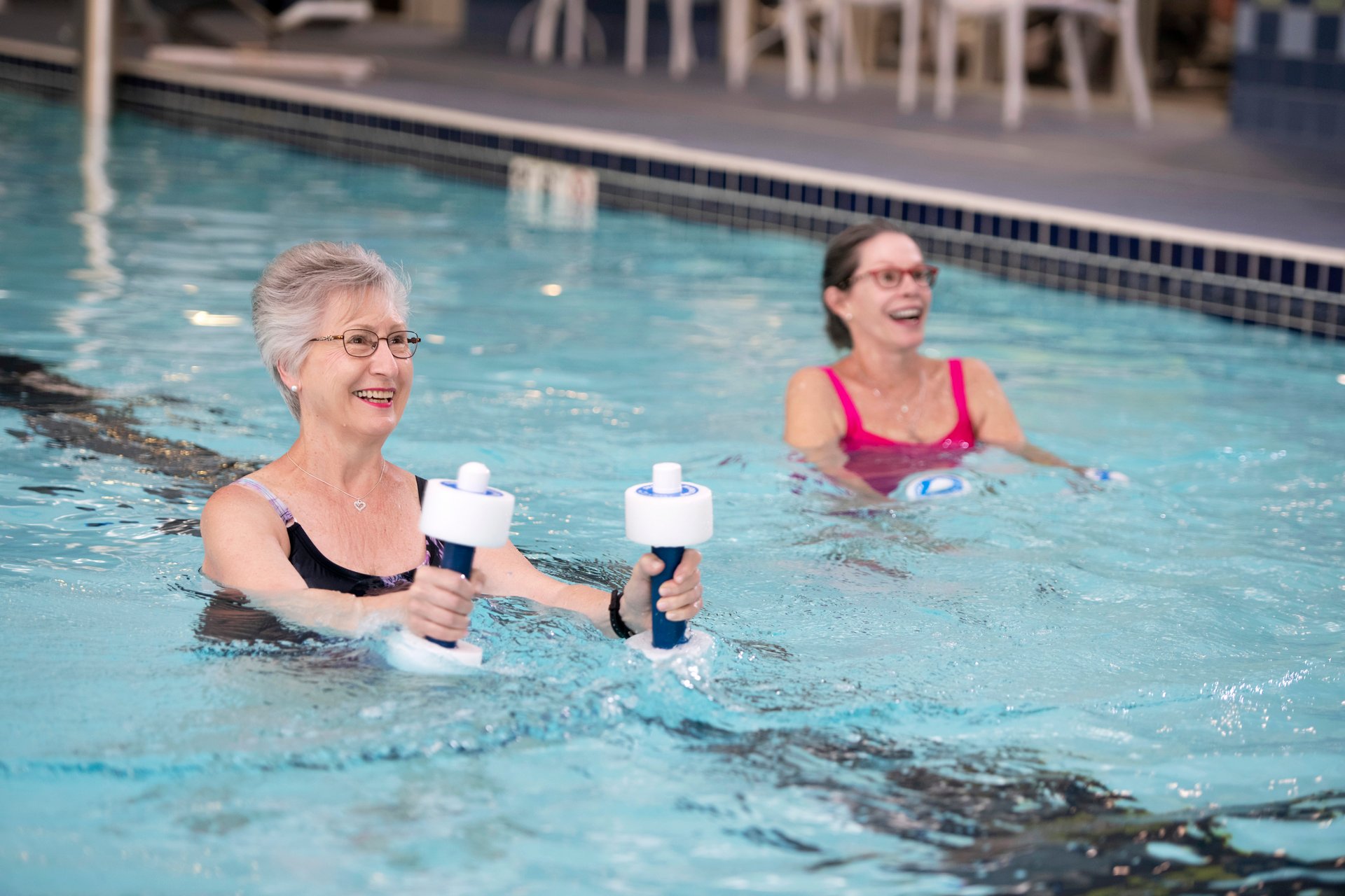 active senior women in pool