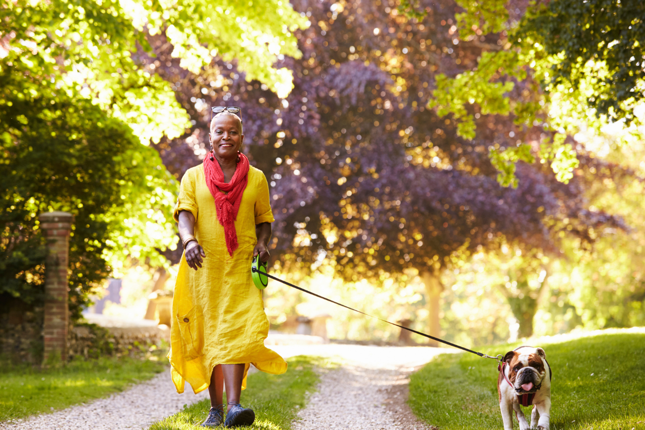 woman walking her dog